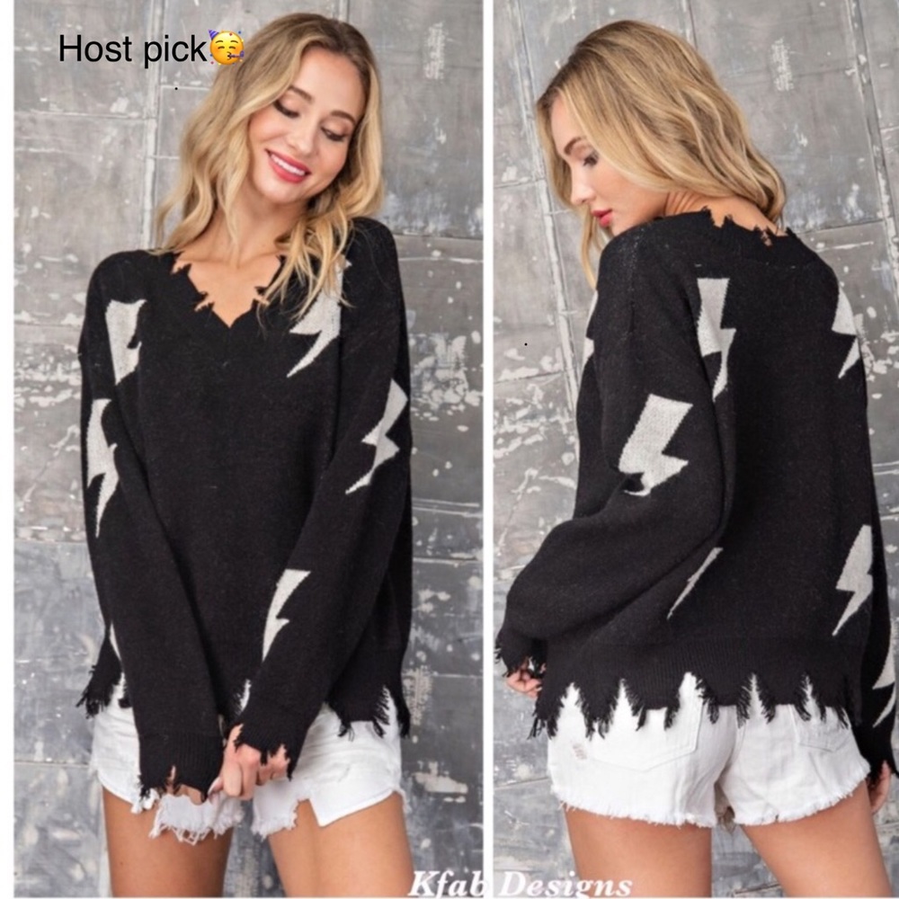 HOST PICK 🥳🥳🥳Distressed Lighting Bolt Sweater